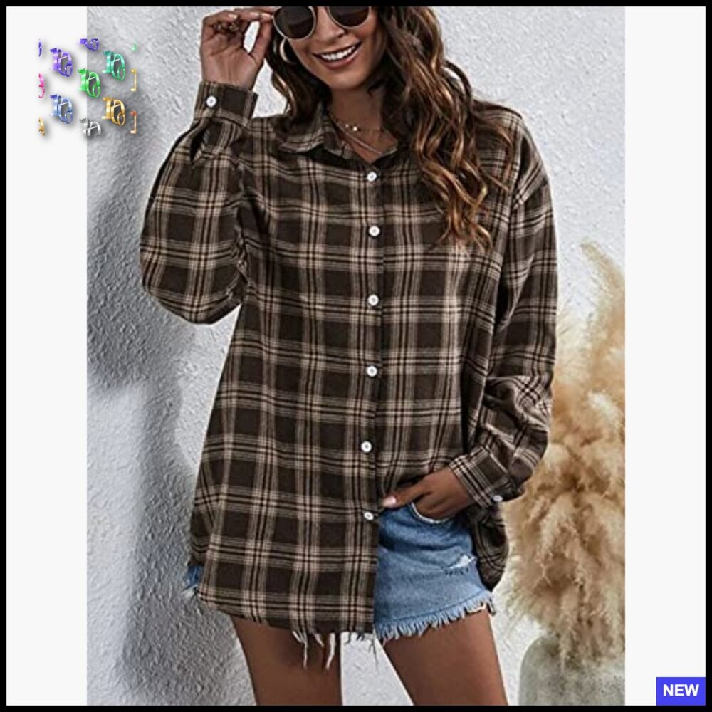 Oversized Flannel Shacket Button Down Blouse Loos… - image 5
